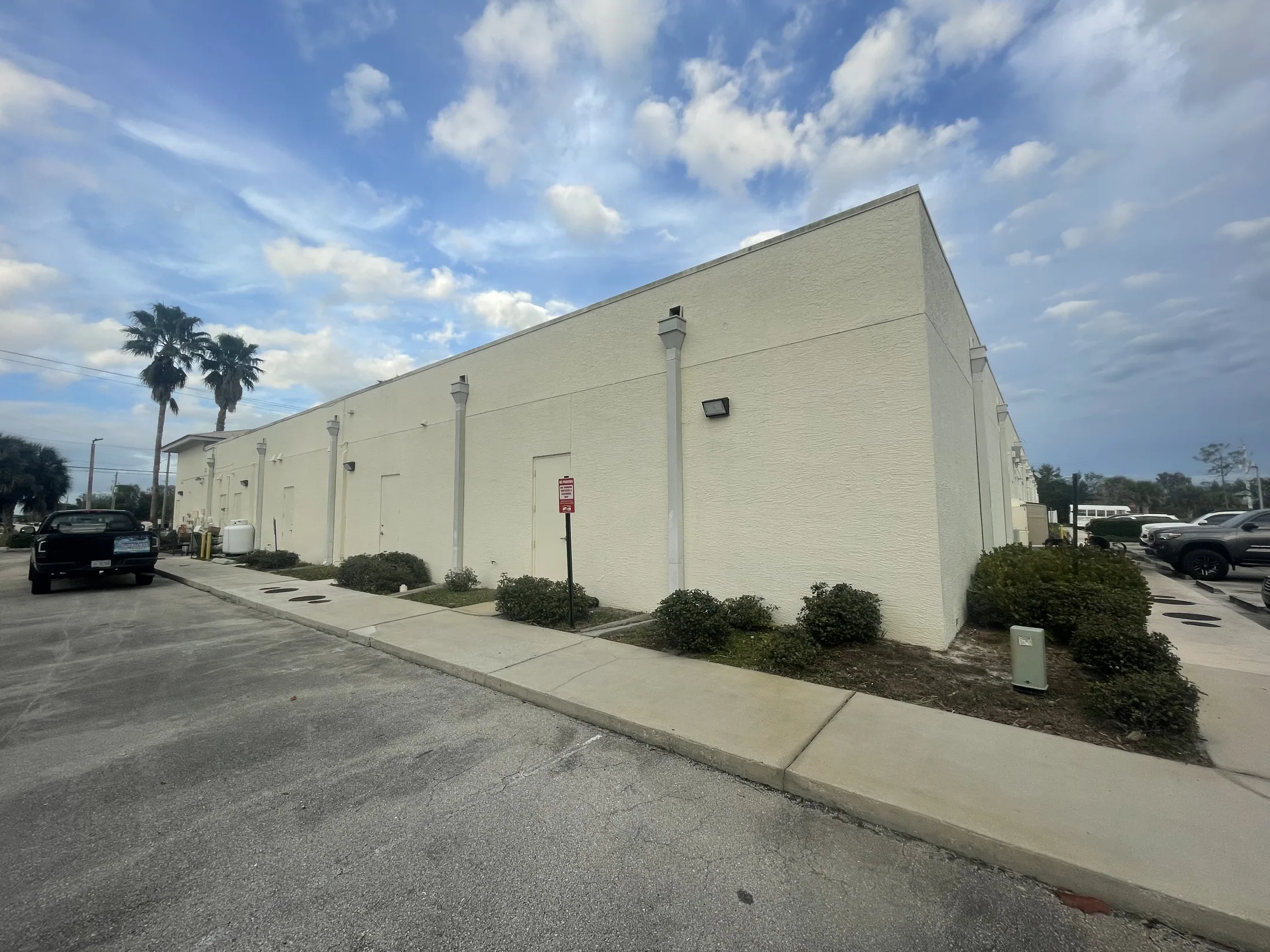 Commercial warehouse exterior during the day