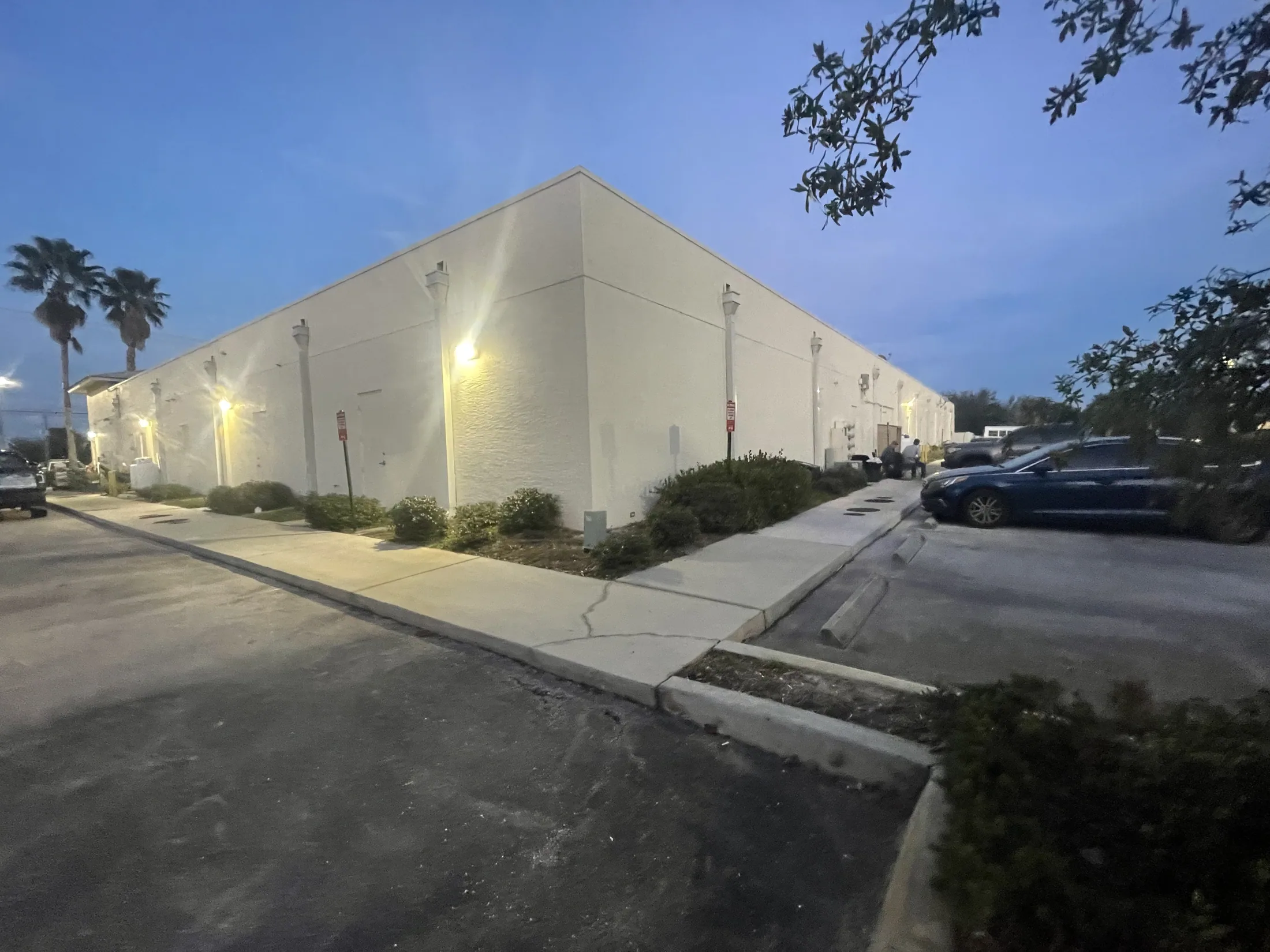 Commercial warehouse exterior and lights