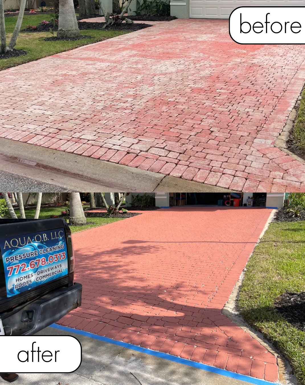 Red paver restoration before-and-after photos