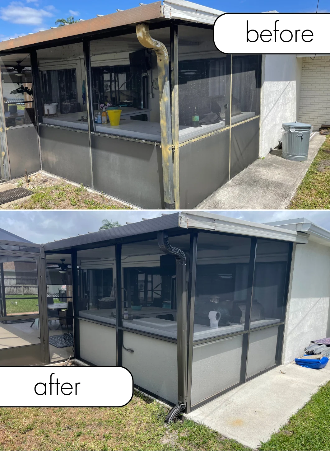 Screen enclosure washing before-and-after photos