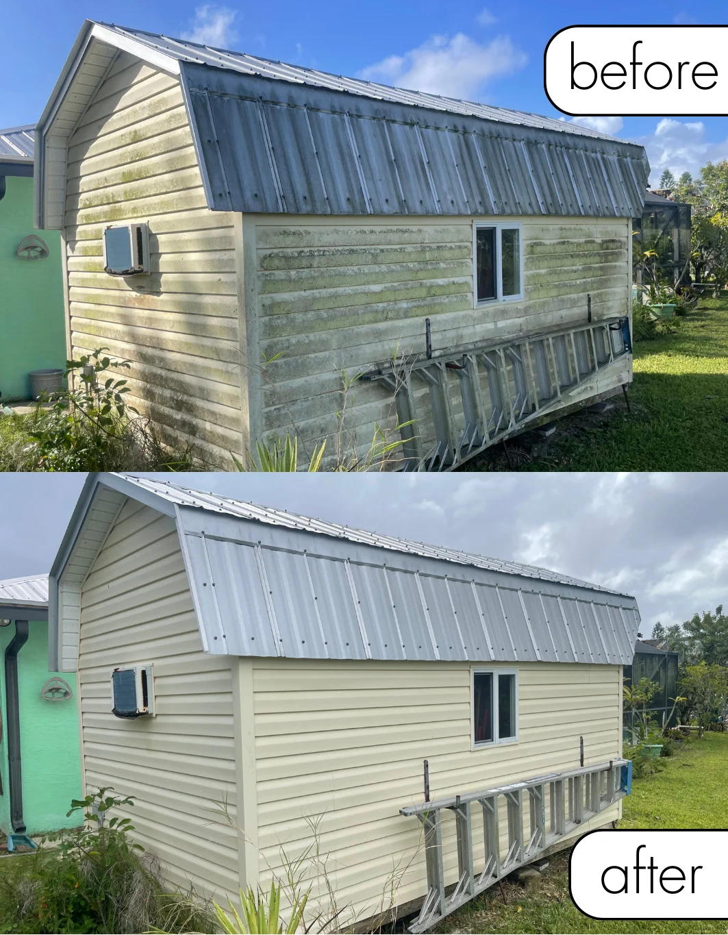 Siding cleaning before-and-after photos